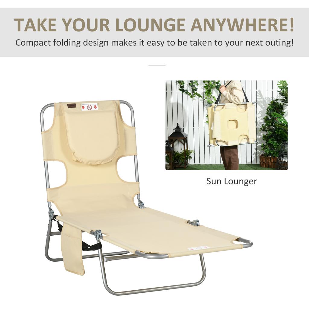 Foldable Sun Lounger, Beach Chaise Lounge with Reading Hole, Arm Slots, 5-Position Adjustable Backrest, Side Pocket, Pillow for Garden, Beach