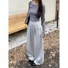 New solid color wide-leg pants, loose and drapey casual long pants for women, autumn drawstring straight pants