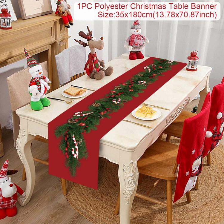 Christmas Table Runner Merry Christmas Decorations For Home 2024 Cristmas Table Flag Cover Navidad Noel Gift New Year Tablecloth