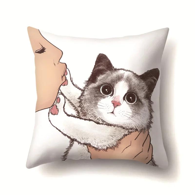 

Cute Cat Cushion Cover Cartoon Animal Cat Polyester Throw Pillow Case Cover Decor Pillowcases Kussenhoes 12x12Inch