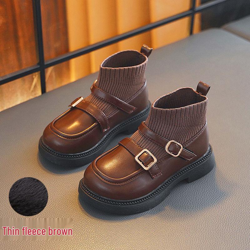 

Женские черные кожаные ботильоны с носками - Модные осенне-зимние сноубутсы Size 30 / 18.3cm