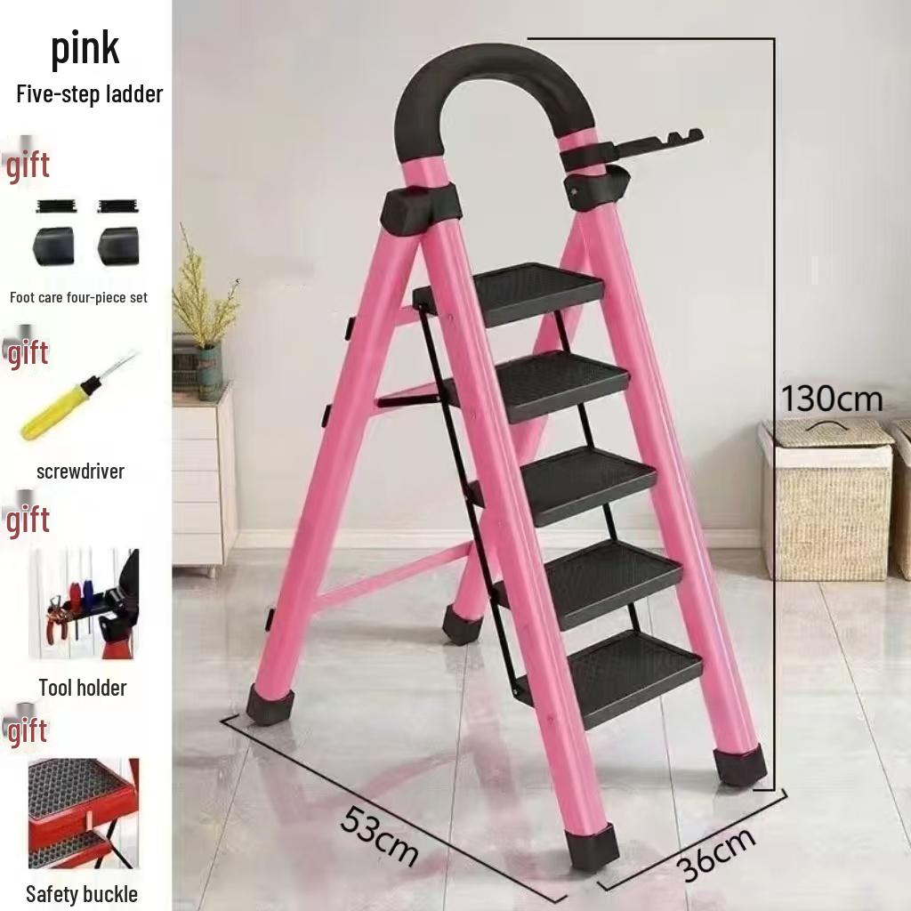 Multi-Functional Carbon Steel Folding A-Frame Telescopic Step Ladder for Indoor Use