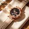 Ladies Watch Butterfly Artificial Leather Strap Quartz Rhinestone Casual Women