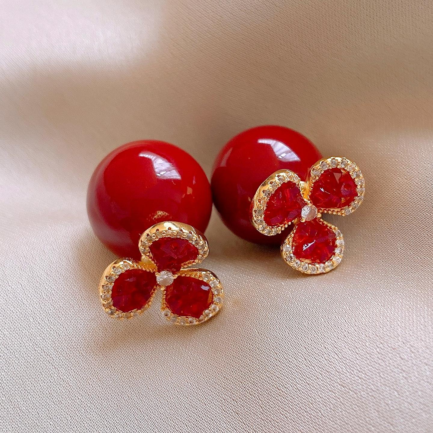 Silver needle round flower zircon resin earrings stud earrings temperament niche versatile earrings women