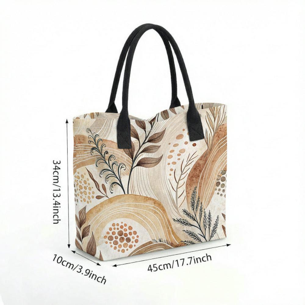 Boho Floral Canvas Tote Bag for Women Casual Large Capacity Shopping Shoulder Handbag