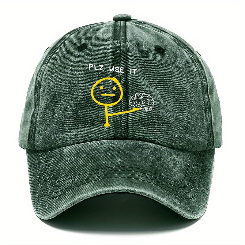 Pc Mountain UnisexS Retro Washed Baseball Cap with Small Figure Holding Brain Pattern Logo  a Durable Outdoor Cap Suitable for C