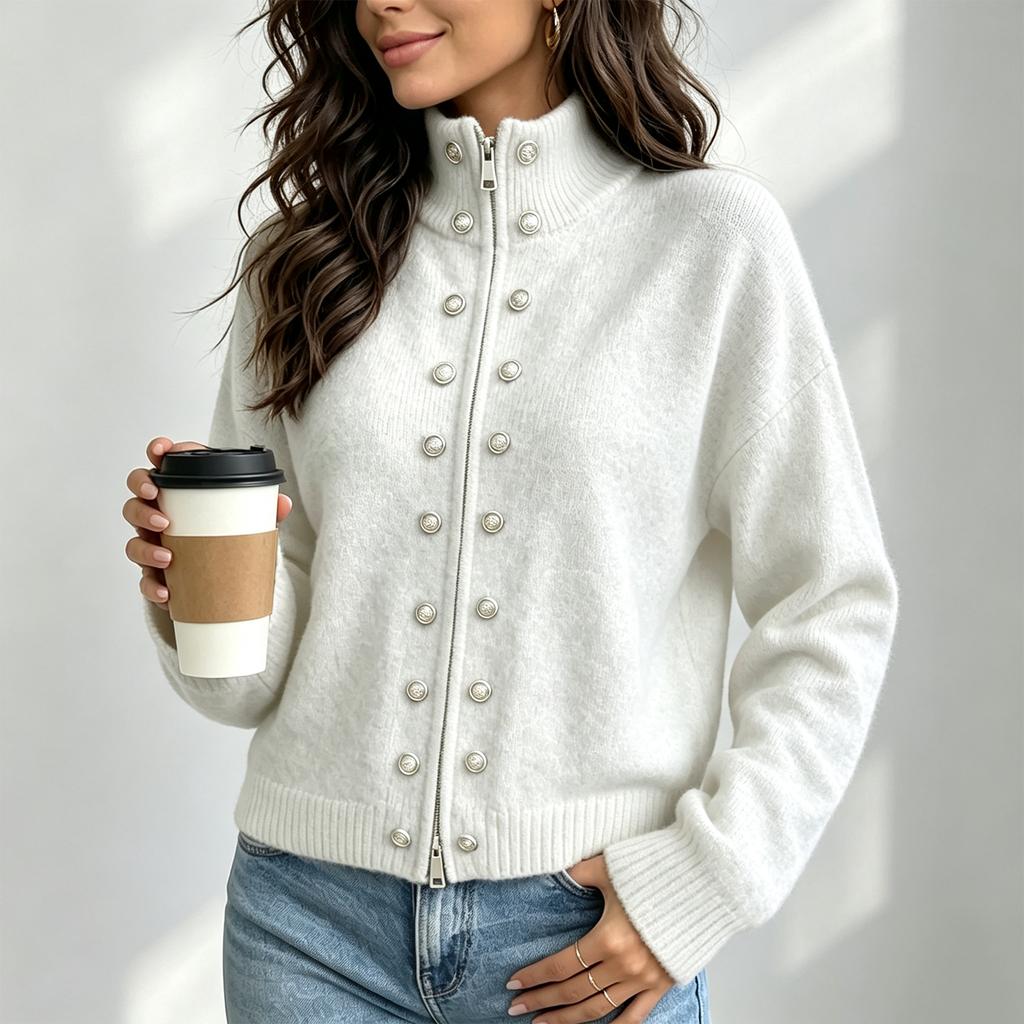 Cardigan a manica lunga in maglia da donna con colore e vestibilità larga per abbigliamento casual