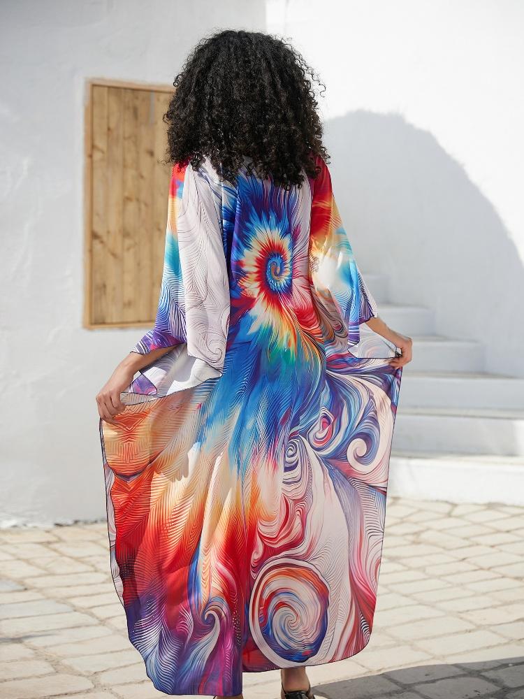 EDOLYNSA Snazzy Oversized ženy Domácí oblečení Plážové oblečení Oblečení Caftan Kaftan Plavky Přikrývky Dům Župan Župan Q1634