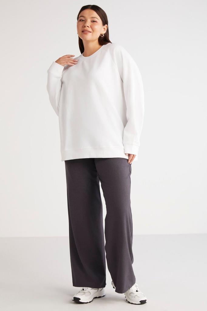 Women's Style Big Size Sweatshirt Barborabb Soft Comfort Fit Round Collar Green Plus Size Sweatshirt With Fleece Inside