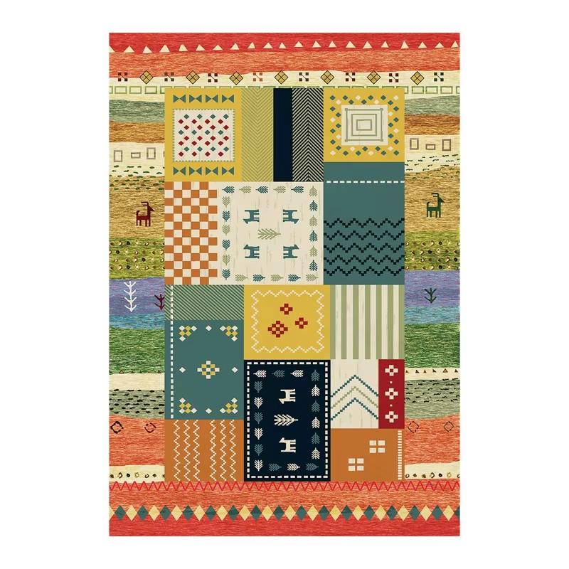 Bohemian Style Living Room Carpet Colorful Stripes Bedroom Rugs Easy Care Luxury Decorative Rugs Washable Large Size Carpets