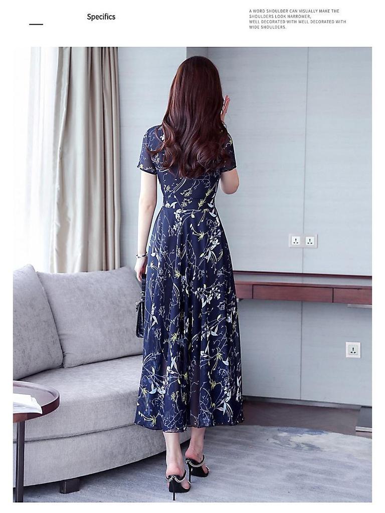 2024 Summer Ice Silk Floral Long Swing Dress for Women - Slimming, Long Sleeve, Casual Elegance