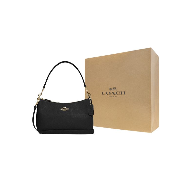 Coach Clara 26 Metallic Logo Signature Charm Solid Zipper Closure Leather Tote Crossbody Shoulder Bag Medium Women Bags Black CE584-IMBLK