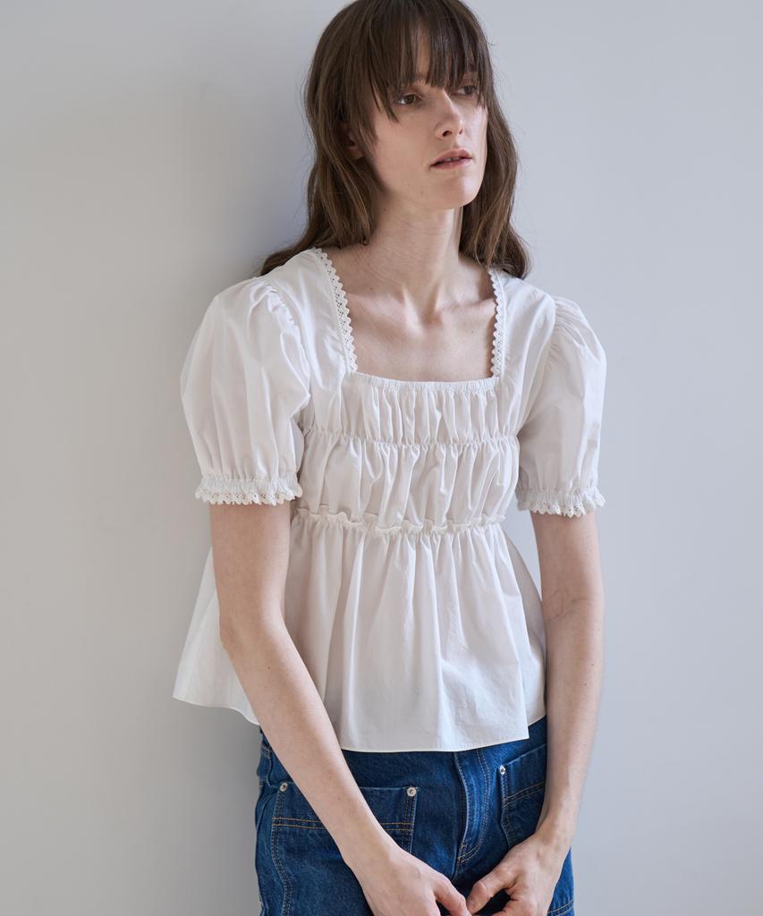 GRIDAJ Cotton Lace Voluminous Shirring Blouse (2 Colors)