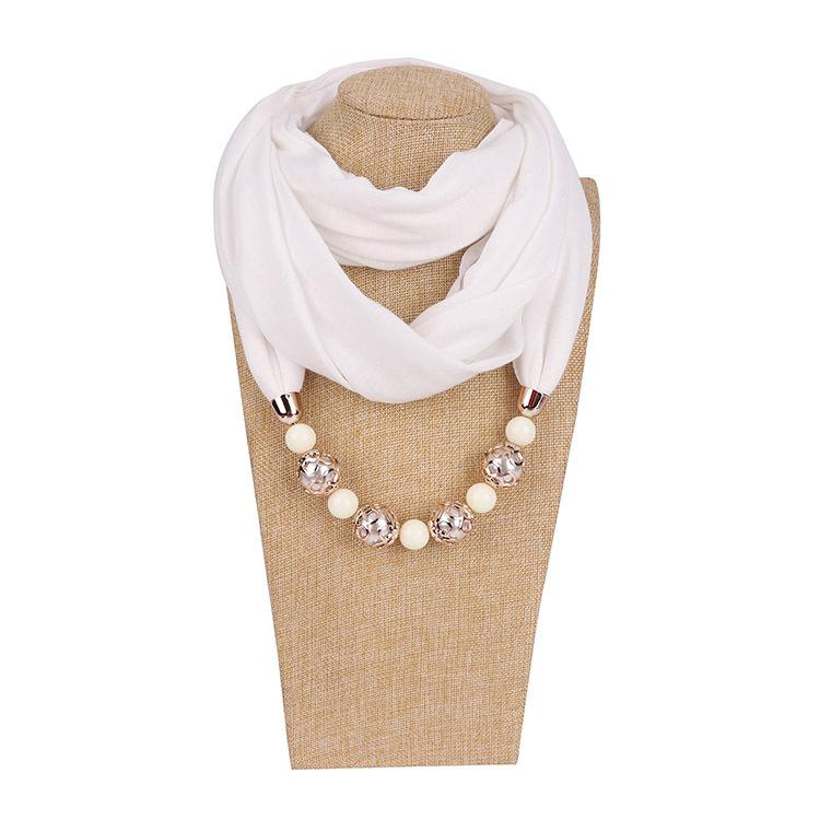 Chic Chiffon Infinity Scarf with Beaded Necklace – Women’s Vibrant Solid Color Fashion Accessory
