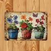 Vintage Metal Wall Art, Butterfly Garden Decor, Retro Flower Pot, 12x8 Inch