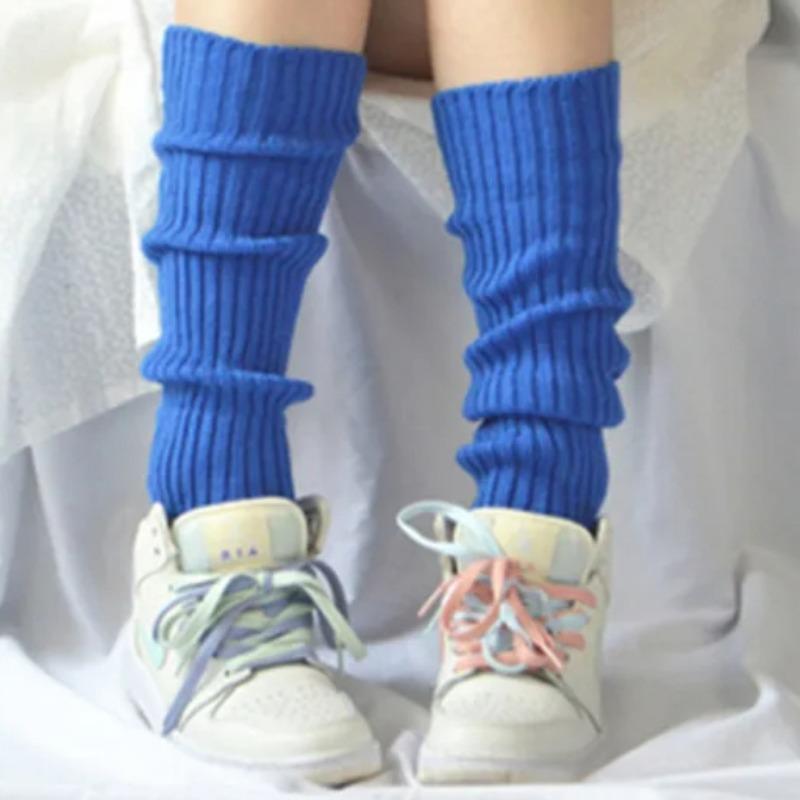 

Яркие цвета, милые гетры для девочек, новые корейские вязаные чехлы для ног, женские однотонные осенне-зимние стильные эластичные длинные носки-трубки one size синий