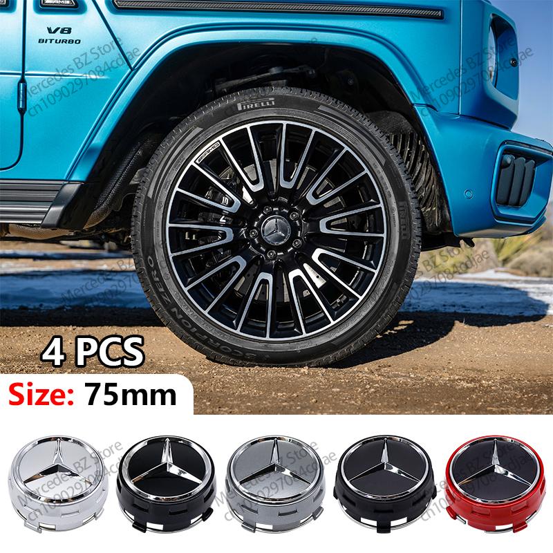 For Mercedes Benz Amg Car Wheel Center Cap Hub Covers Badge 4Pcs 75mm For Mercedes Benz AMG B/C/E/S Class C43 C63 E43 E53 E63 GLC GLK CLA A0004000900