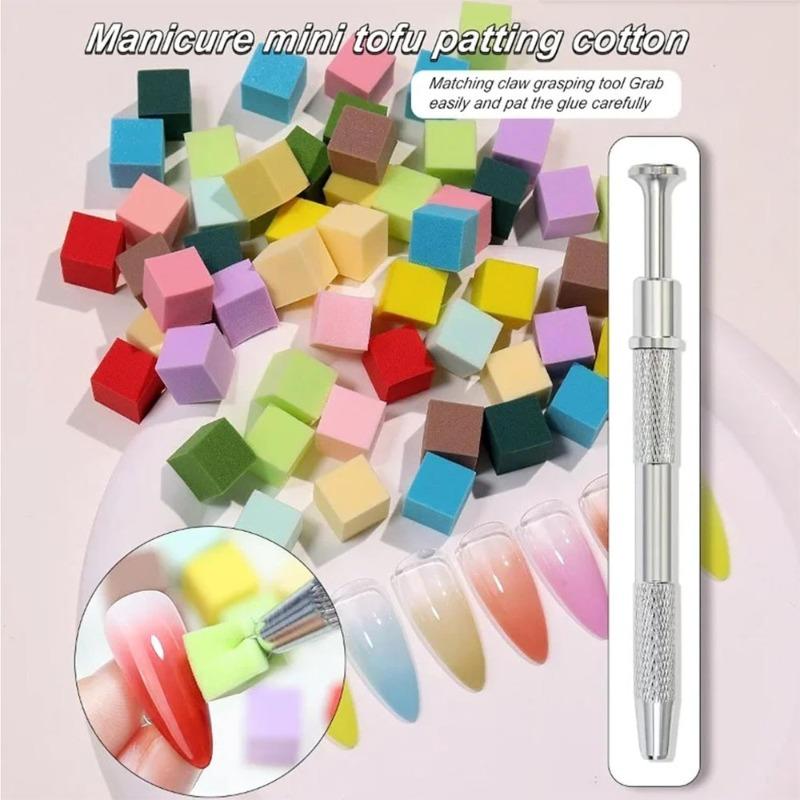 Nail Sponge Metal Grabber with 100 Pcs Mini Replaceable Nail Sponges Blocks for Ombre Nail Art Sponges Nail Art Tools