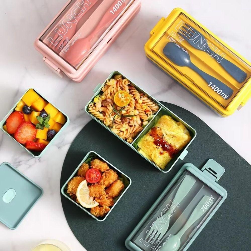 With Fork and Spoon Lunch Box Double Layer Food Storage Container Hot Dinnerware Set  Students