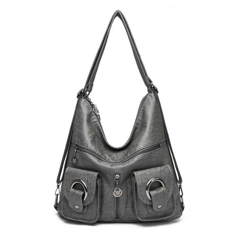 

Большая вместимость высококачественных дизайнерских сумок из мягкой кожи, женские сумки через плечо для женщин, роскошные сумки серый