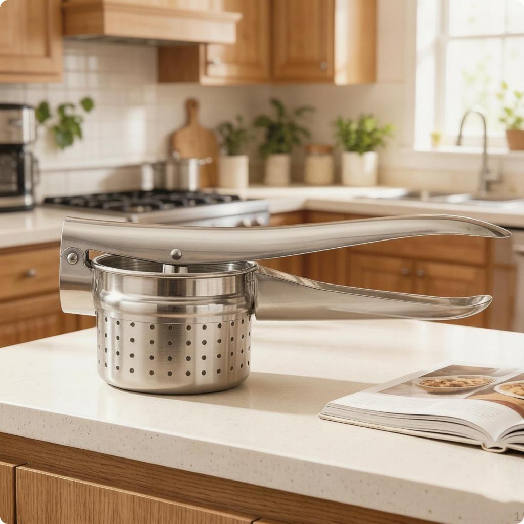 Stainless Steel Food Press Handheld Manual LongHandled Potato Ricer for Home Cooks,