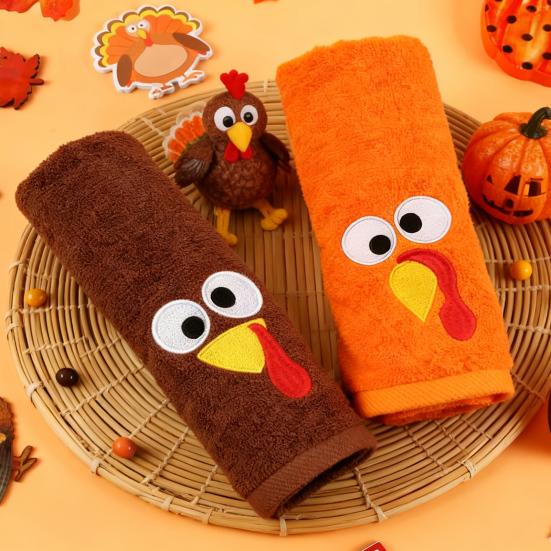 Yousheng Thanksgiving Turkey Towel Embroidered Turkey Hand Towel Absorbent Bathroom Kitchen Towel for Home Farmhouse Thanksgiving Decoration