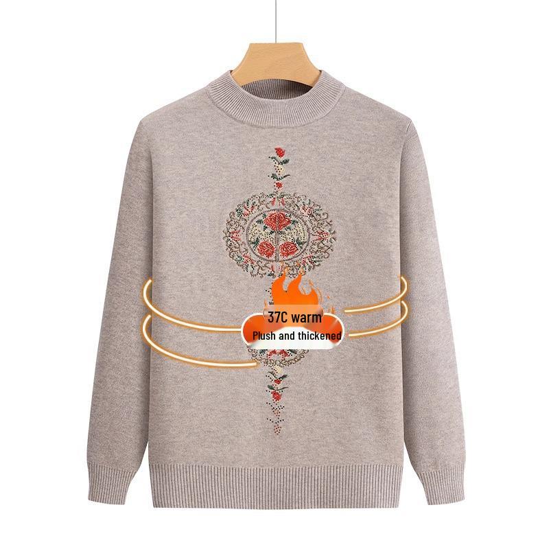 2024 Grandma's Fleece-Lined Warm Base Layer Sweater for Middle-Aged & Elderly Women, Autumn/Winter Collection