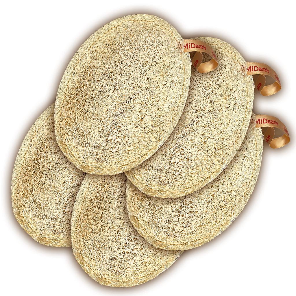 Midazzle 100% Natural Body Scrubber Loofah for Bathing (Oval) (Pack of 5)