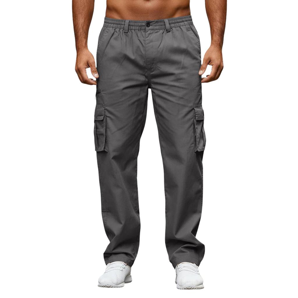 Men's Workwear Casual Stretch Waistband Multi-Pocket Straight-Leg Pants