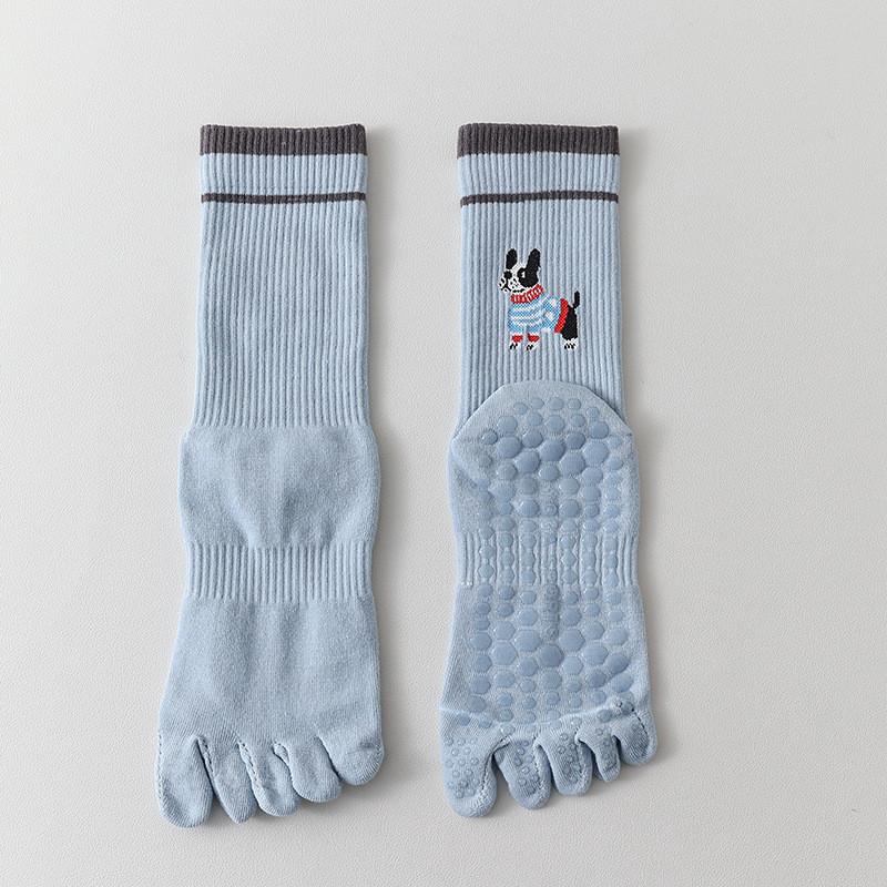 Five Finger Socks Yoga Socks Children s Middle Socks New Cartoon Dog Cute Split Toe Pilates Beginner Sports Socks синий