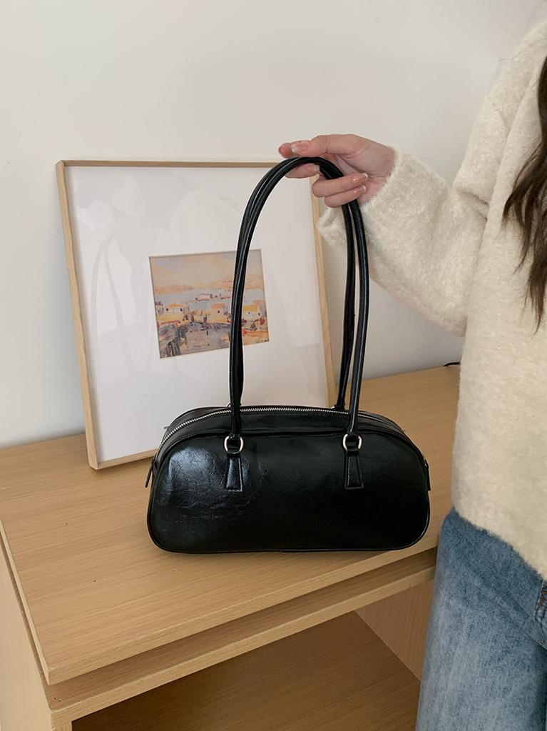 JIAERDI Vintage Silver Shoulder Bag Purse Women Fairycore Aesthetic Leather Y2k Underarm Bag Ladies Fashionable Bowling Bag Chic