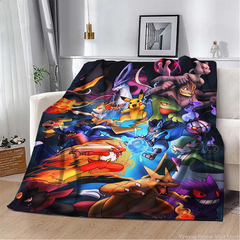 3D Printing Pokemon Anime Cute Cartoon Blanket Fluffy Children and Adults Sofa Plush Bedspread Throw Lunch Blanket for Sofa Bed