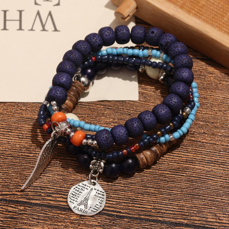 Bohemian Multi-Layer Rice Bead Bracelet Wings Personalized Versatile Bracelet Ethnic Style Travel Photo Bracelet Female Generation
