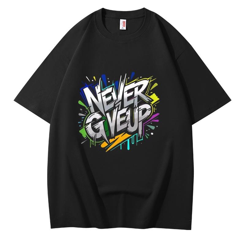 Unisexs 230g Heavyweight Cotton Never Give Up Graffiti Print Casual Streetwear TShirt S