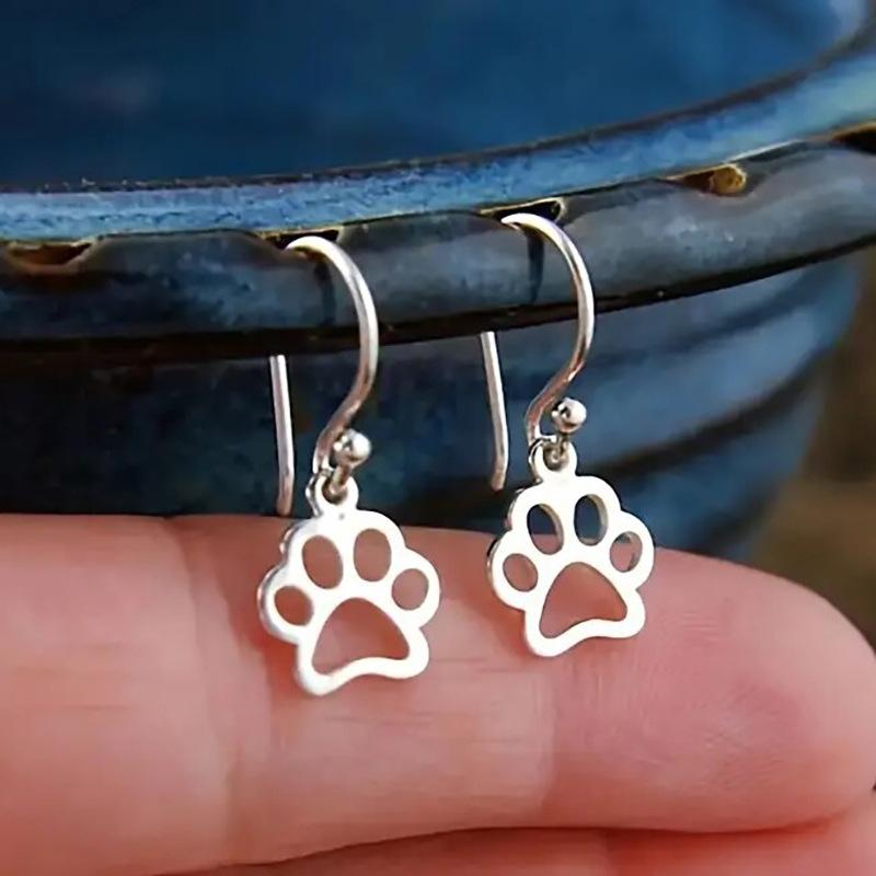 Cat Paw Print Dangle Earrings for Women Cute Animal Hollow Out Drop Earrings Jewelry