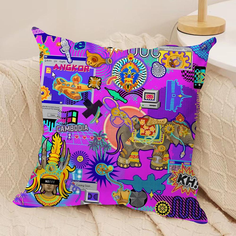 Cambodian Buddha Print Cushion Cover Soft Plush Fabric DoubleSided Printed Sofa Cushion Cover for All Seasons Home Decor Gift