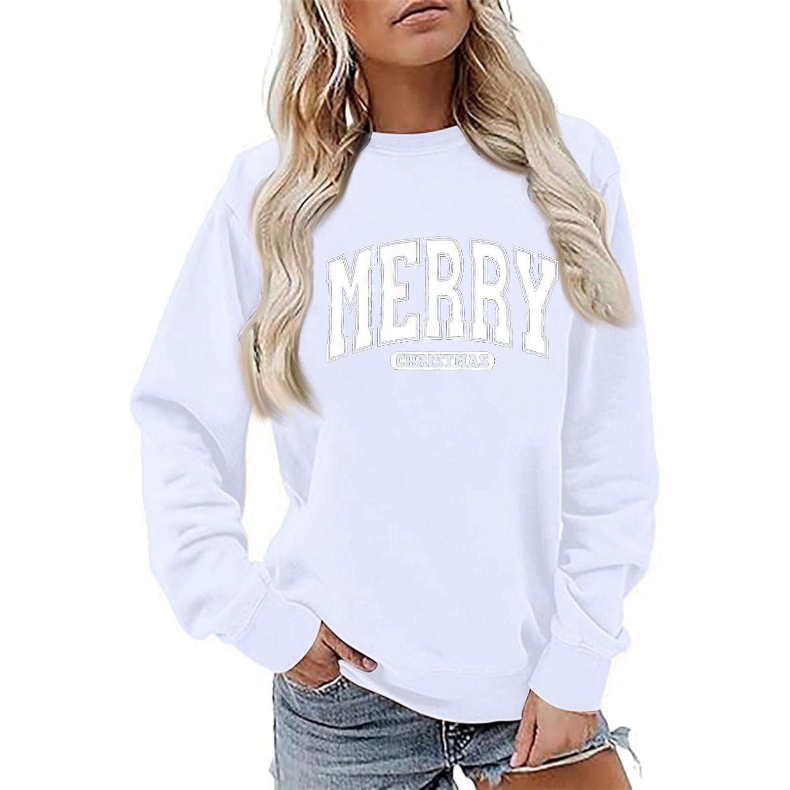 

Women s Fashion Long Sleeve Christmas Printed Round Neck Loose Pullover Sweater Top XL