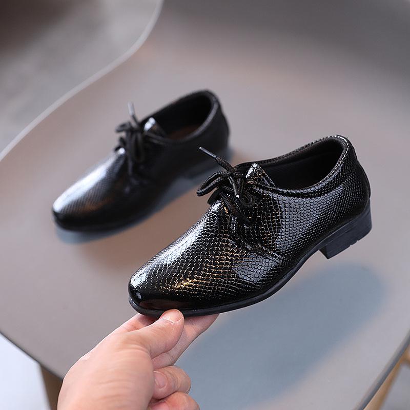 Boys' British Style Leather Lace-up Shoes - Spring/Autumn 2023, Black Performance for Students