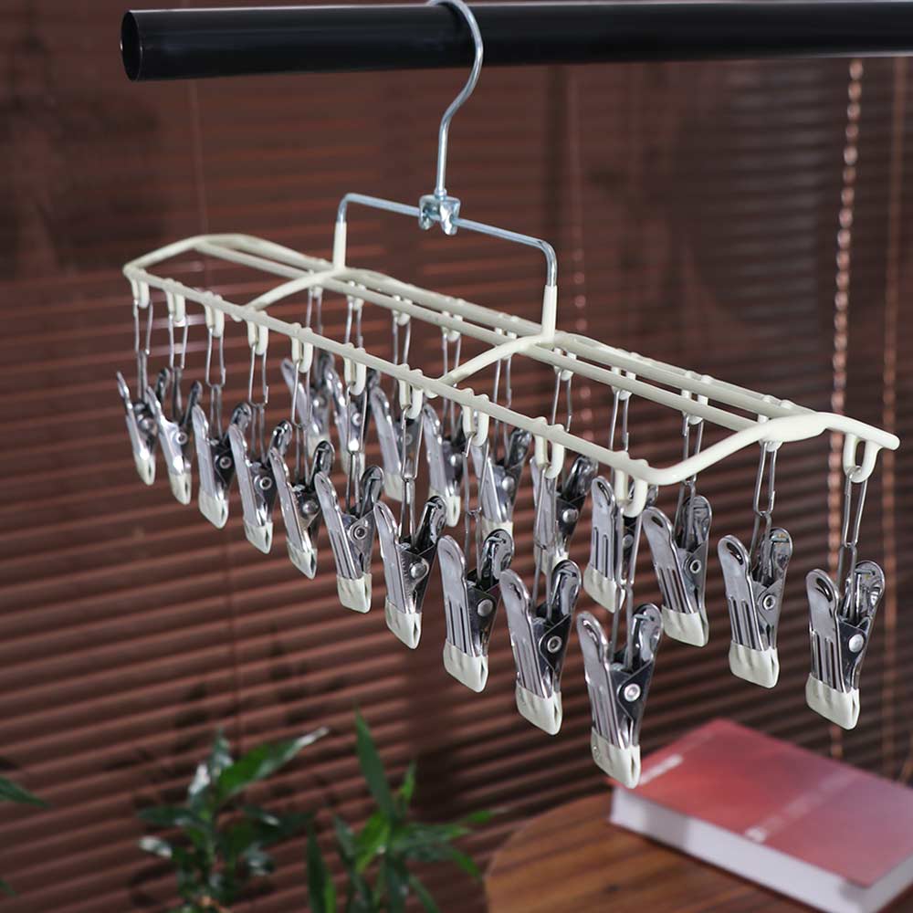 Windproof 20 Clips Sock Drying Rack Stainless Steel Unmarked Underwear Drying Rack  for Balcony