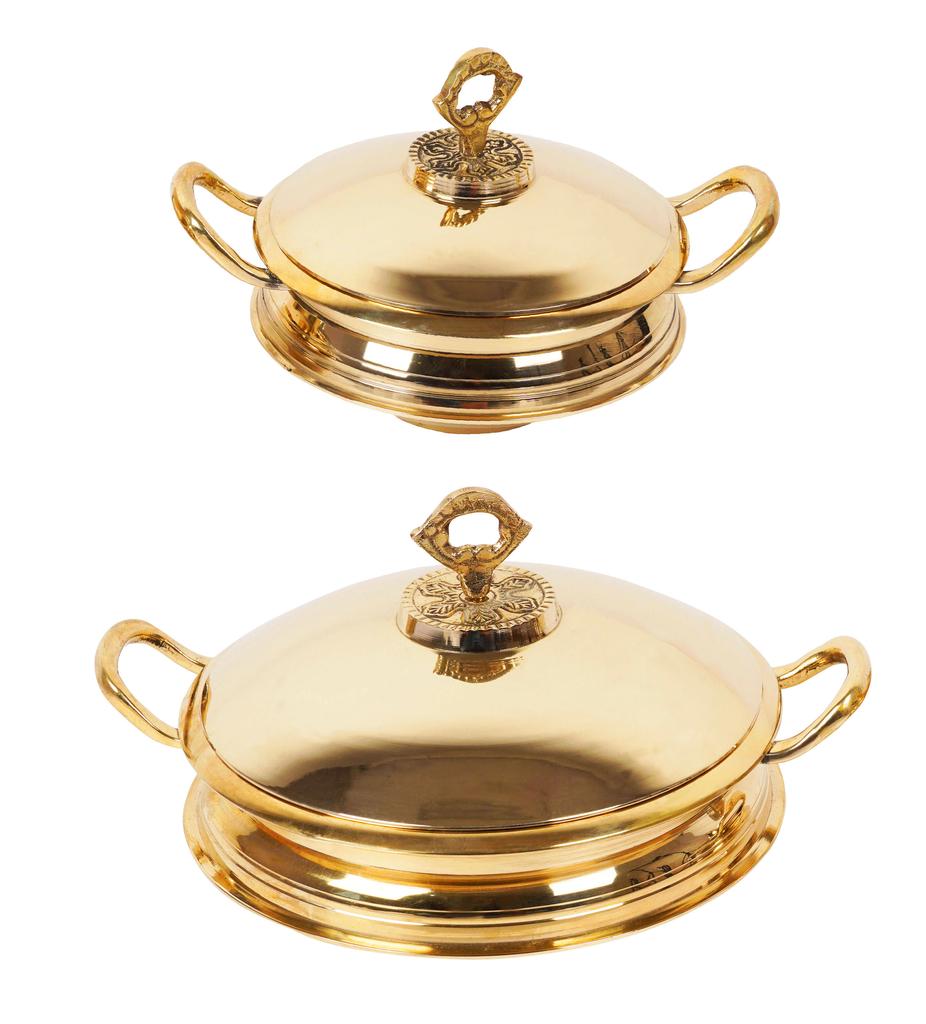 Trifri Authentic Dinnerware Handi Set Of 2 Serving Bowl 400ml, 600ml Brass Pots Indian Traditional Tableware Utensil