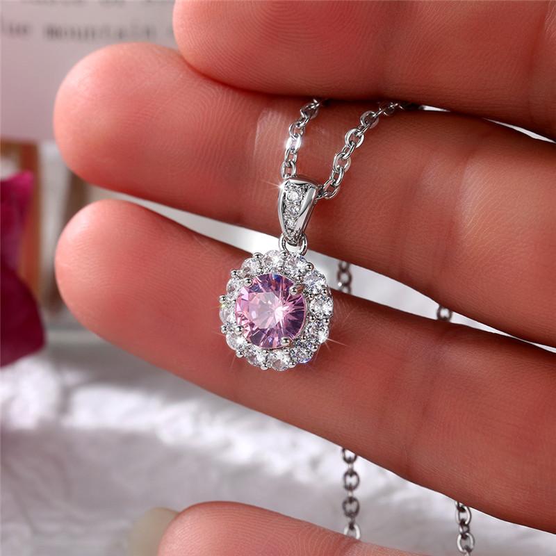 Nouveaux colliers mignons pour femmes avec zircone cubique rose, accessoires simples et élégants pour la fête, collier pendentif à la mode, bijoux