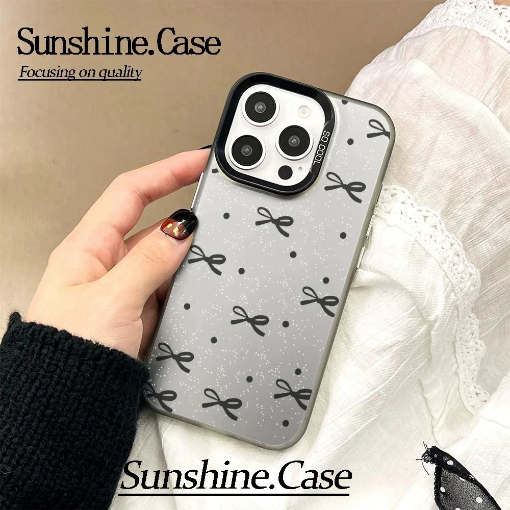 Cute Bow Dotted Phone Case, Matte Transparent Shockproof Protective Cover for iPhone