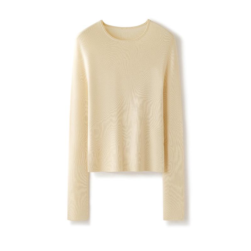 Yangzi Yarn Women's Slim-Fit Wool Sweater with Rolled Hem & Round Neck - 2026 Spring Seamless Knitwear