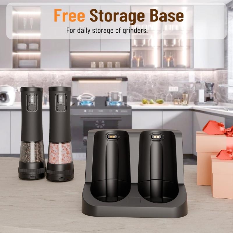 USB C Rechargeable Electric Salt Pepper Grinders With 100ml Large Capacity Clear Window And Dustproof Base For Kitchens