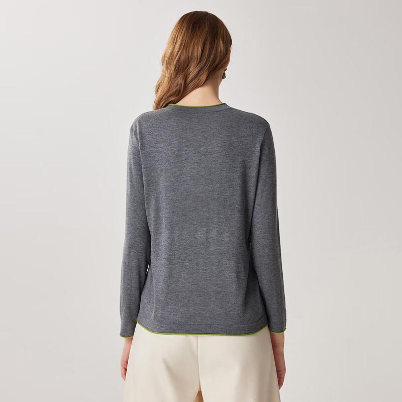 Zhaojun Women's Casual Rolled-Edge Half-Open Knit Wool Blend Sweater