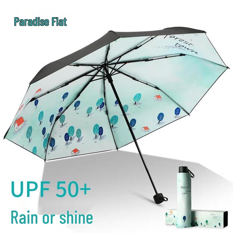 Paradise Umbrella Forest Town Black Coated UV Sun/Rain Umbrella