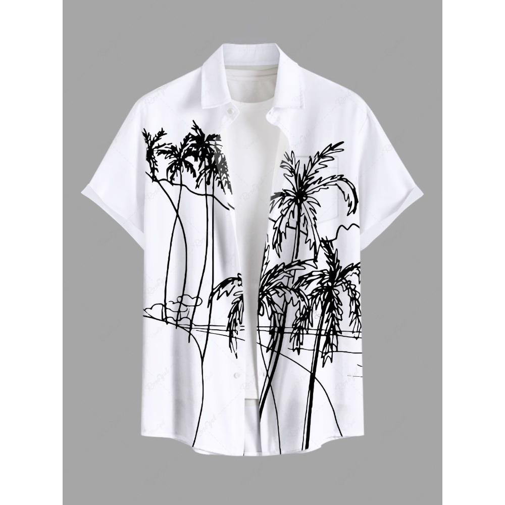 Herren Hawaiihemd 3D-gedruckt Kurzarm Button-Down Revershemd Übergroße Oberteile Sommerurlaub Freizeit Alohahemden für Herren