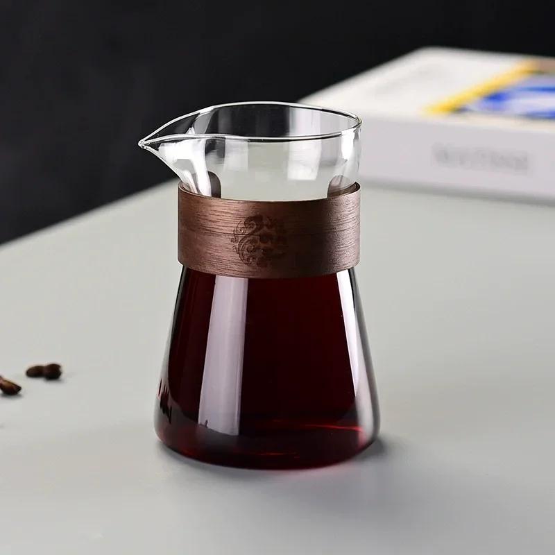 Coffee Pot Sharing Mug,pour-over Coffee Cup with Wood Heat-Resistant Layer,Stainless Steel Coffee Filter  barista coffee server