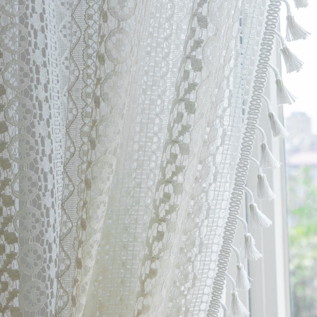 Gentle Lace Curtains American Crochet Hollowed Out Fresh And Translucent Kitchen Living Room Bay Window Curtain Finished Product