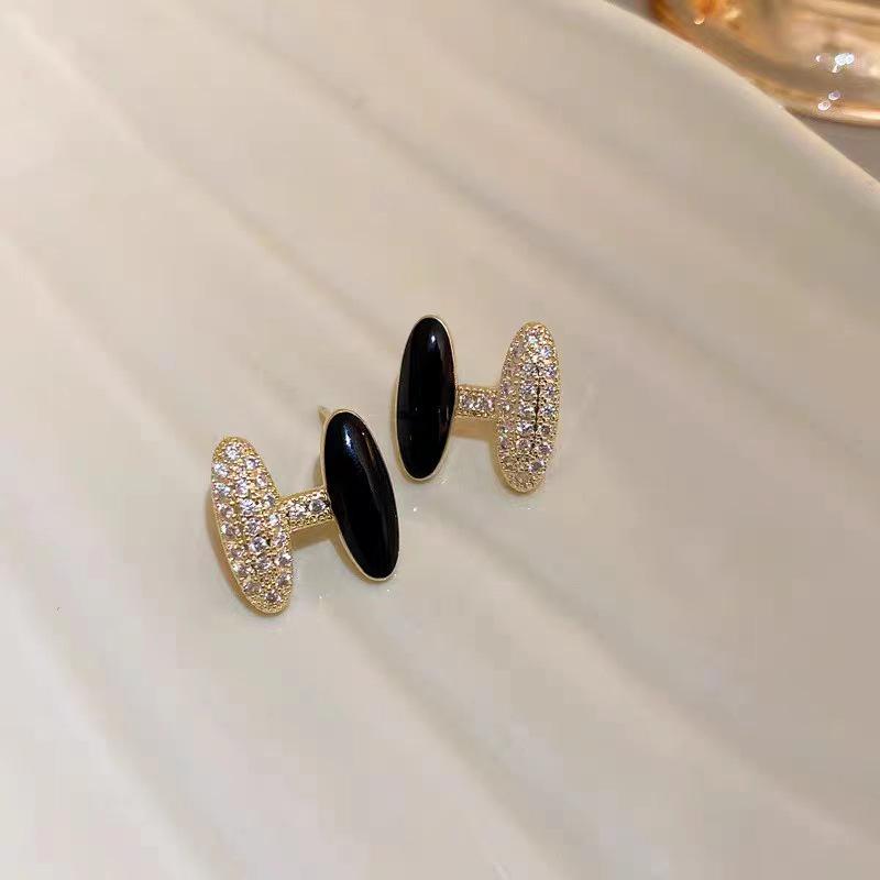925 Sterling Silver Korean H Letter Diamond Stud Earrings - High-End Fashion Jewelry